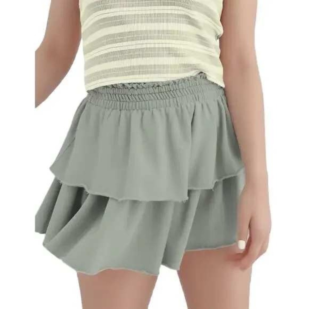 Aerie‎ Tiered Mini Skirt Ruffle Hem Elastic Waist Casual Sage Green Small